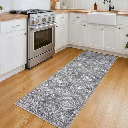 KILOCOCO Washable Runner Rug 2x5 ft Non-Slip Hallway Runners, Grey | Non Slip Runner Rug, Printed Kitchen Runner Rug, Low-Pile Entryway Runners, Soft Geometric Rugs for Bedroom Hall Living Room - color: Grey, size: 2' x 5' (Runner)