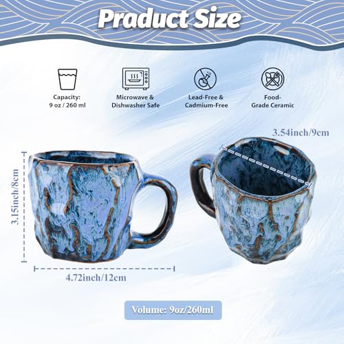 DorkTees 9oz Handmade Reactive Glaze Stoneware Coffee Mug (White) | Handmade reactive glaze stoneware，rustic textured high-fired ceramic. ideal gift choice for coffee lovers daily use - color: White