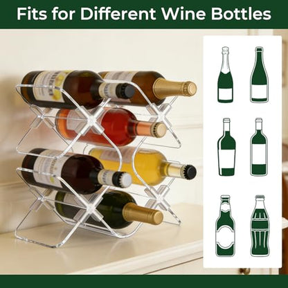 Acrylic 6 Bottle Countertop Wine Rack, Clear Freestanding Tabletop Holder | Crystal-Clear Acrylic: Ultra-transparent design creates an elegant 360° floating wine display.