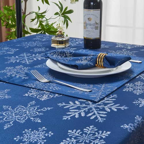 Navy Silver Jacquard 17x17 Square Polyester Cloth Napkins Set of 8 | Waterproof, Stain Resistant, Shrink Proof, Washable, fabric, Outdoor, Reusable, Dining, Wedding, Kitchen, Party, Christmas - color: Navy Silver
