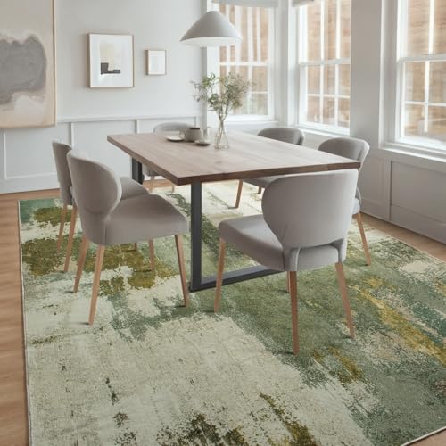 Kelarea Washable Area Rug 8x10, Non-Slip Low Pile Abstract Green | Water & Stain Resistant, Pet Friendly, Easy Clean, Ultra Soft, for Living Room, Bedroom, Nursery, Ofiice - color: Green, size: 8' x 10' (Rectangular)
