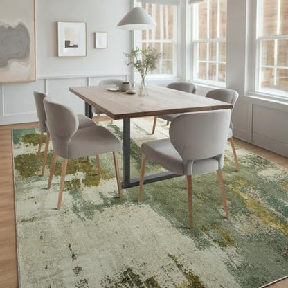 Kelarea Washable Area Rug 8x10, Non-Slip Low Pile Abstract Green | Water & Stain Resistant, Pet Friendly, Easy Clean, Ultra Soft, for Living Room, Bedroom, Nursery, Ofiice - color: Green, size: 8' x 10' (Rectangular)