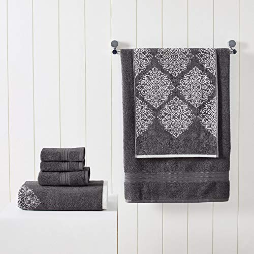 Modern Threads 6 Piece Reversible Yarn Dyed Jacquard Towel Set Artesia Damask Platinum - color: Platinum