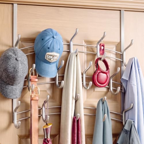 LYNK PROFESSIONAL® HOME™ Over the Door Hooks - 28 Hook – Over the Door Coat Rack - Over the Door Hanger - Hanging Towels or Clothes - Bathroom, Bedroom, Laundry Room - Lifetime Ltd. Warranty, Platinum - color: Platinum, size: 28 Hooks Meridian