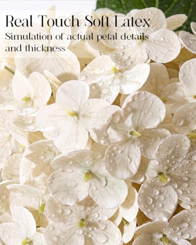 Hydrangea Artificial Flowers with Vase, Real Touch Latex, White | Lifelike Faux Water, Nearly Natural Leaves, Durable & Fade-Resistant, Home Office Table Centerpiece Decor - color: White