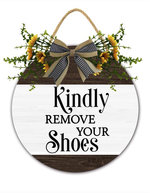 Kindly Remove Your Shoes Front Door Sign - Rustic Wooden Entryway Decor 12x12 Inch, No Shoes Allowed Door Hanger, Funny Farmhouse House Rules Plaque, Porch Welcome Sign - color: R1, size: 12 x 12 Inch