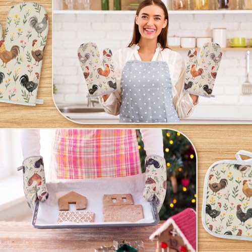 Frienda 6 Pcs Rooster Kitchen Towels Oven Mitts and Pot Holders Set | Farmhouse Kitchen Decor Dish Towels Pot Holders for Christmas Mom Her Lady Owner Baking Accessories Stuff Gifts - style: Farmhouse Chicken