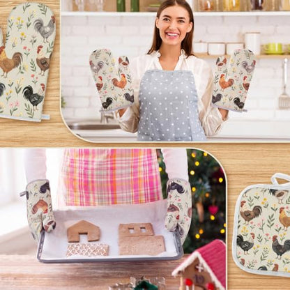 Frienda 6 Pcs Rooster Kitchen Towels Oven Mitts and Pot Holders Set | Farmhouse Kitchen Decor Dish Towels Pot Holders for Christmas Mom Her Lady Owner Baking Accessories Stuff Gifts - style: Farmhouse Chicken