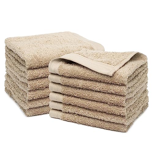 100% Cotton Washcloths Set 13” x 13” | Sand Towels | Set of 12 Ultra Soft and Highly Absorbent Washcloths Sets for Bathroom, Gym, Hotel, Spa | Machine Washable Face Towel - color: Sand, size: 12 Pcs 13" x 13"