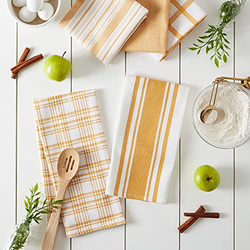 DII Assorted Woven, Kitchen Dishtowel Set, 18x28, Honey Gold, 5 Piece - color: Honey Gold