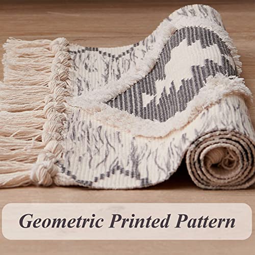 Boho Runner Rug 2'x4.3', Washable Hallway Rug Runner Non Slip Rubber Backed, Kitchen Farmhouse Area Rug Floor Mat with Tassels, Tufted Woven Cotton Entryway Carpet, Grey - color: Grey, size: 2' x 4'3" (Runner)