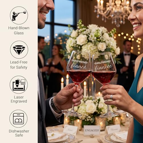 Engagement & Bridal Shower Gifts for Fiancé and Fiancée, Engraved Fiancé Fiancée Wine Glasses with 5-Piece Wine Accessory Kit (Fiance/Fiancee) - style: Fiance/Fiancee