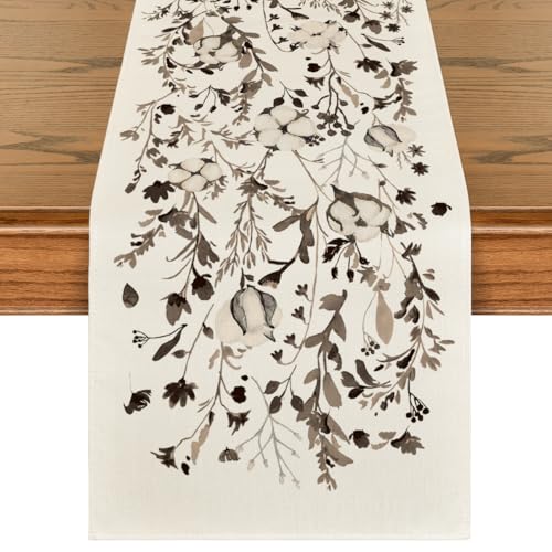 Artoid Mode Leaves and Flowers Cotton 210 GSM Winter Table Runner, Seasonal Christmas Kitchen Dining Table Decoration for Home Party Decor 13x90 Inch - size: 13" x 90", Table Runner