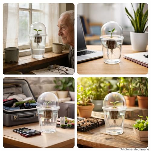 12 Pack 5in1 Seed Starter Cup Kit With Dome,Propagation Cups Self Watering | Tabletop Mini Greenhouse Hydroponics Growing System Kit for Herbs,Indoor Herb Garden,Root Observation