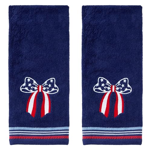 SKL Home Americana Bow 100% Cotton Embroidered 2pc Hand Towel Set, Decorative for Bath/Kitchen/Bar & Gift, Navy - color: Americana Bow