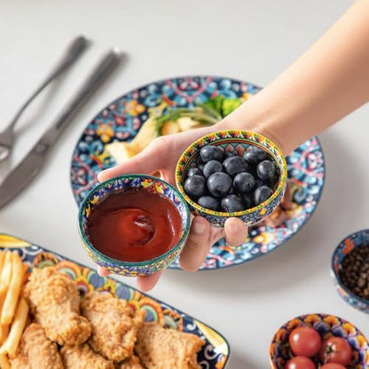 vancasso SIMI 2.7 Oz Ceramic Dipping Bowls Set of 6, Bohemian Sauce Bowls | For Soy Sauce, Sushi, Dips, and Condiments, Microwave and Dishwasher Safe, 3 Inch Mini Dishes, Bohemian Design
