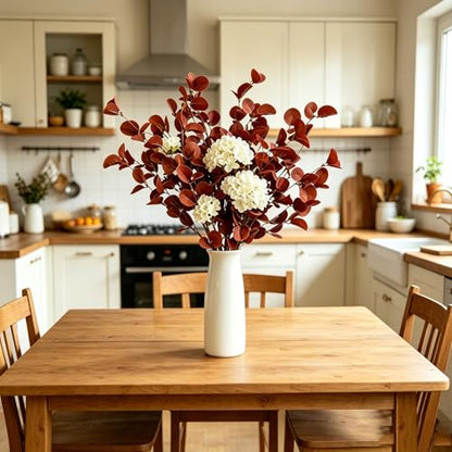 4PCS 22.2Inch Faux Eucalyptus Stems Plant leaves for Vase(Wine Red) | soft thin-styrofoam nice-touch natural look easy to adjust suitable for various vases without any maintenance - color: Deep Wine Red