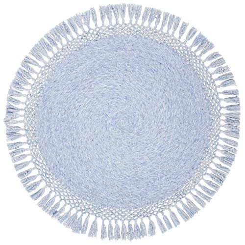 SAFAVIEH Sahara Collection 3' Round Blue Denim SAH490L Handmade Boho Tassel Area Rug - color: Blue Denim, size: 3' (Round)