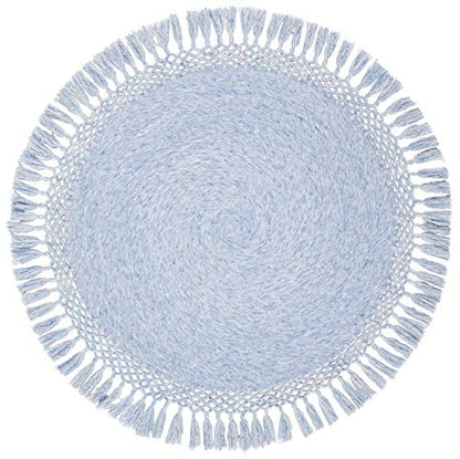 SAFAVIEH Sahara Collection 4' Round Blue Denim SAH490L Handmade Boho Tassel Area Rug - color: Blue Denim, size: 4' (Round)