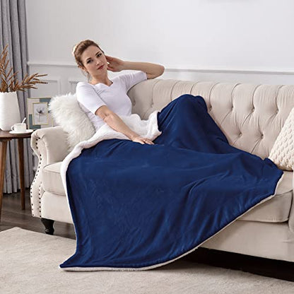Sherpa Fleece Throw Blanket, Navy Blue, 50x60 inches | Double-Sided Super Soft Luxurious Plush Blanket Throw Size - color: Navy Blue, size: 50"×60"