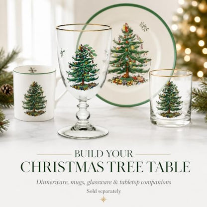 Spode Christmas Tree Pedestal Goblets, 16 Oz - Clear, Set of 4 | Holiday Stemmed Glasses with 22K Gold Rim for Wine, Water & Cocktails, Festive Drinkware for Christmas Dining & Entertaining - style: Pedestal Goblets
