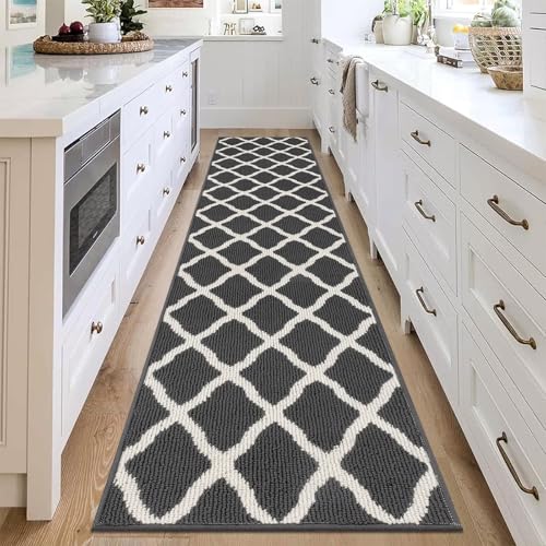 SHACOS Washable Kitchen Runner Rug 2x8 ft Long Rug Runner Non Slip Hallway Runner Rug Dirt Trapper Entryway Runner Indoor Floor Mat Carpet Runners, Dark Grey - color: Dark Grey, size: 2' x 8'
