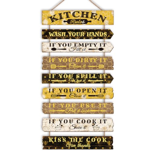 Kitchen Wall Decor Funny Kitchen Signs Kitchen Rules Pictures Wall Art Decor Rustic Farmhouse Western Kitchen Decor Wooden Sign (Bee) - color: Bee