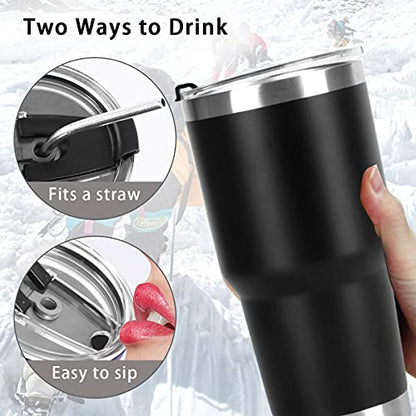 SYACOT 30oz Tumbler Double Wall Stainless Steel Vacuum Insulated Travel Mug with Splash-Proof Lid Metal Straw and Brush - color: Black-30oz