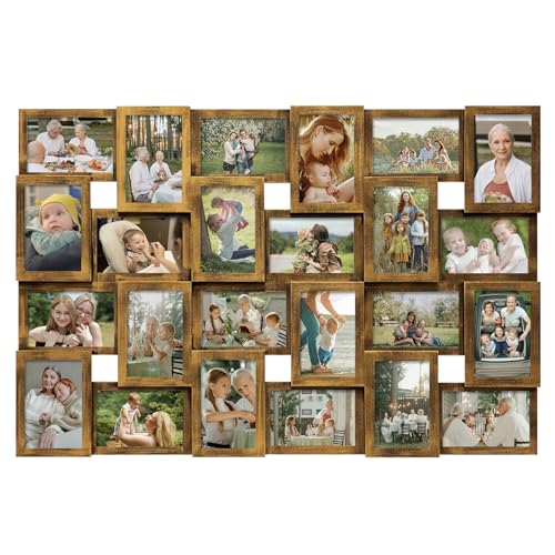 J.M.Deco Collage Picture Frames for Wall 24 Slots, Large Photo Frame Collage Wall Hanging for 4 x 6 Photo, Christmas Gift for Family or Friends - Retro Gold - color: Retro Gold, size: 24 Opening