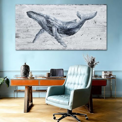 ZUNARE Large Whale Wall Art Monochrome Canvas for Living Room 29x58 Inch - color: Blue, size: 58"L x 29"W