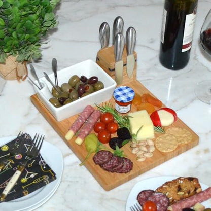 Picnic at Ascot Original Bamboo Cheese Board with Knife Set, Ceramic Bowl & Cocktail Sticks- Designed & Quality Approved in the USA