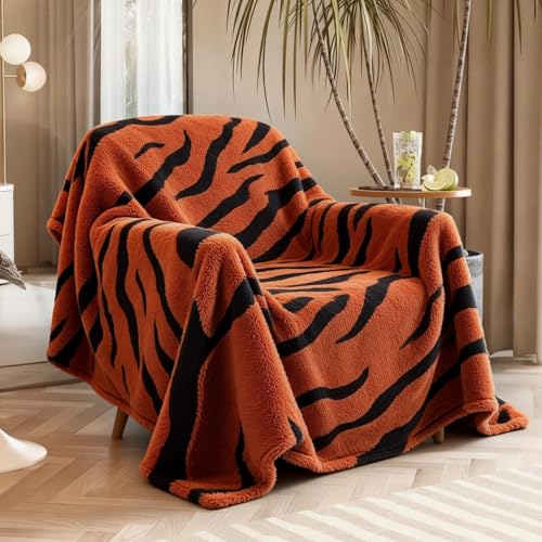 Zebra Printed Throw Blanket-Cozy Soft Lightweight Fuzzy Throw Blanket for Sofa, Couch, Bed & Chair,Rust Red and Black, 50" x 70" - color: Rust Red and Black