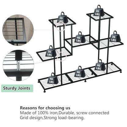 Twhep Metal Plant Stand, 5 Tiers Multifunctional Plant Stands for Indoor Plants, Decorative Black Steel Plant Shelf for Indoor Patio Garden Balcony and Yard (4 tiers 12 pots)