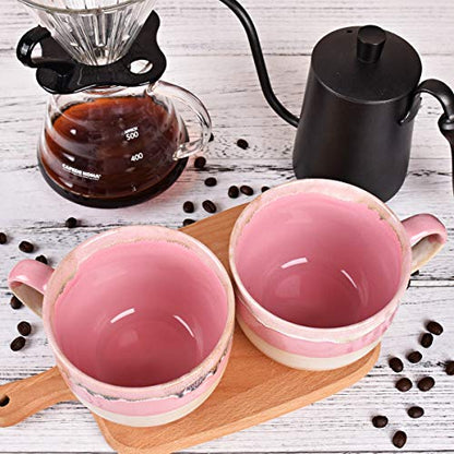 Bosmarlin Large Ceramic Coffee Mug Set of 2, Stoneware Jumbo Latte Mugs Tea for Office and Home, 16 Oz, Dishwasher and Microwave Safe(Pink, 2) - color: Pink