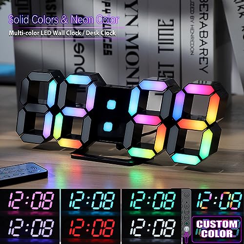LED Digital Clock Neon Clock 9.7" Black Gaming Clock RGB LED Wall Clock for Living Room Desk Clock Large Display Clock for Bedroom, Black Clock with Dimming - color: 9.7in Black Clock-neon Light