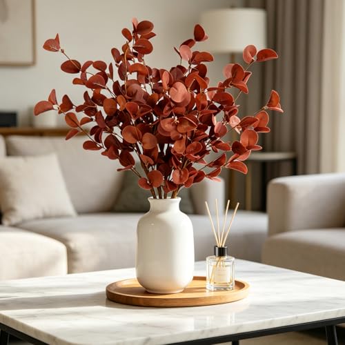 4PCS 22.2Inch Faux Eucalyptus Stems Plant leaves for Vase(Wine Red) | soft thin-styrofoam nice-touch natural look easy to adjust suitable for various vases without any maintenance - color: Deep Wine Red