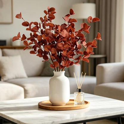 4PCS 22.2Inch Faux Eucalyptus Stems Plant leaves for Vase(Wine Red) | soft thin-styrofoam nice-touch natural look easy to adjust suitable for various vases without any maintenance - color: Deep Wine Red