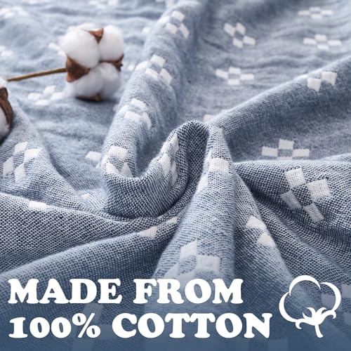jinchan 100% Cotton Muslin Blanket Twin Boho Throw Blanket 60x80 Denim Blue | 3-Layer, Geometric Cross Quilt, Cooling Breathable Lightweight, for Adult, Soft, Reversible, Summer, Couch, Sofa, Bedroom - color: B. Cross Blue, size: 60"x80"