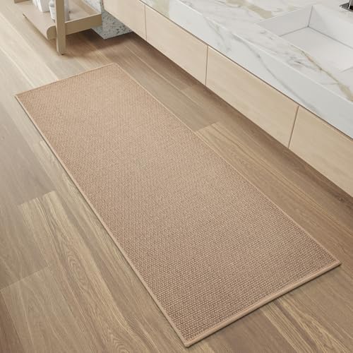 PADOOR Non-Slip Bath-Mats for Bathroom, Rubber-Backing Braided Absorbent Bathroom Mat Machine Washable Thin Bathroom Rugs Fit Under Door Quick Dry Bath Rugs for Floor, 24''x47'' Beige - color: Beige, size: 24''x47'' Rectangular
