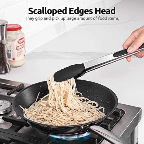 U-Taste 480ºF Heat Resistant Food Grade Silicone Spoon Spatula Set of 3, and 600℉ Heat-Resistant Food-Grade Non-Stick Firm Cooking Tong Set of 2 (Black)