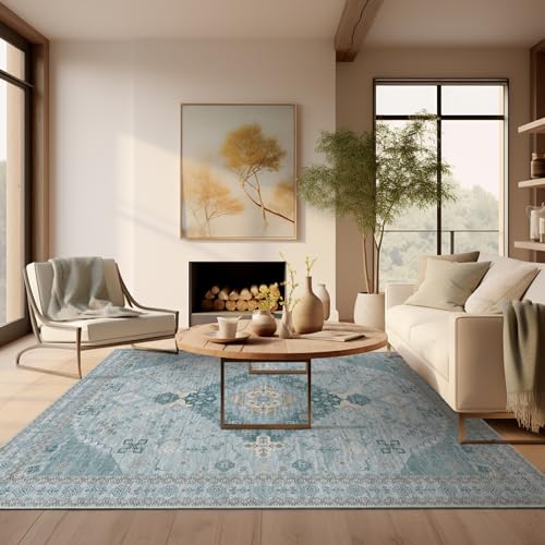 Ashler Boho Area Rug, 6x9, Vintage, Large, Light Cyan/Blue, Non-Slip & Machine Washable, Carpet Decor - color: A-light Cyan/Blue, size: 6' x 9' (Rectangular)