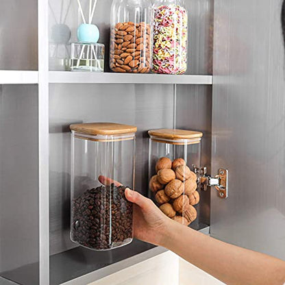 ComSaf Glass Storage Containers wtih Lids 1.6 Qt, Set of 3 Food Storage Jar | Square Kitchen Canisters, Glass Pantry Jars, Pantry Organizers, Dry Food Storage, Tea, Oat, Spice, Coffee, 51oz, BPA Free - size: 1.6Qt*3
