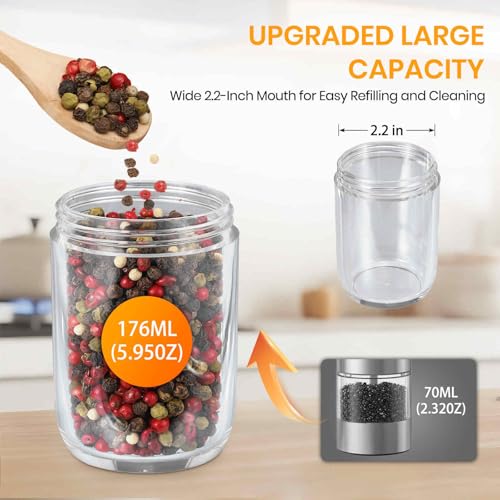 Gravity Electric Salt Grinder Set,Stainless Steel 2 Pack | with Variable Grinding Speed, External Adjustable Coarseness, One Hand Operation - color: Stainless Steel