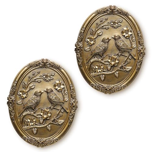 Vintage Bird Wall Art 2 Pack Antique Wall Decor Retro Wall Art Bird Wall Sculpture Hand Painted Wall Decoration with Embossed Birds Design Vintage Decor for Living Room Bedroom Gallery Unique Gifts (Gold Birds) - color: 2 Pcs Birds