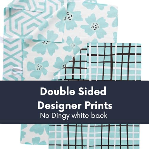 Kitchen Towels, Dish Towels for Kitchen, 3 Pc Kitchen Towel Set | Microfiber Waffle Towels, 16 x 26 inches, with Hanging Loops, Reusable Tea Towels, Cute Kitchen Towels - 3 Pack - color: Aqua