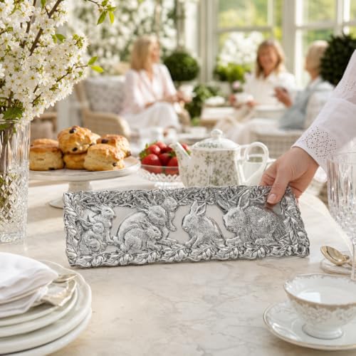 Arthur Court Bunny Oblong Tray - Aluminum Serving Tray with Whimsical Rabbit Motif - Perfect for Easter and Spring Gatherings - 19 x 6 Inches