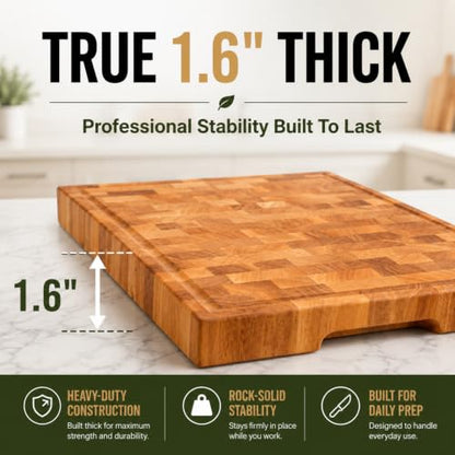 SHUMARU Mahogany End Grain Cutting Board, 17×13×1.6 in – Handmade Butcher Block, Knife-Friendly, Juice Groove, Non-Slip Feet - color: Mahogany | End Grain, size: 17"L x 13"W