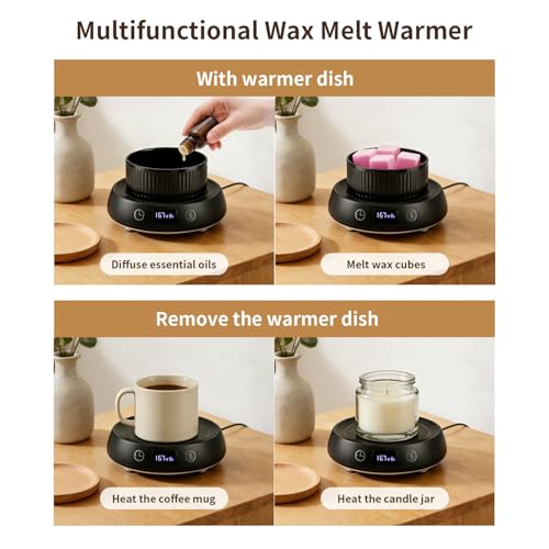 Candle Warmer,Wax Melt Warmer for Desk with Temperature Display | 1-9H Delay Start Timer,Wax Warmer for Scented Wax,Wax Melter,3 Temperature Settings,1-9H Auto Shut Off Timer - color: Black