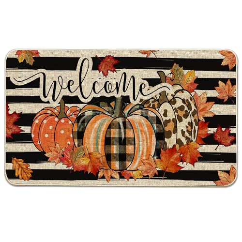 Hexagram Fall Door Mat 17x29, Fall Welcome Mat Outdoor, Autumn Pumpkin Rug | Autumn Pumpkin Doormat, Outdoor Doormats for Front Door, Porch, Decorations for Home - color: Fall Pumpkin