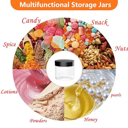 72PCS 3oz/88ml Plastic Jars with Screw On Lids Pressure Sensitive Seal,Clear Container for Storing Dry Food,Lotion, Makeup, Slime, Honey Jam, Cream, Butter,Black - color: Plastic-72Pack-Black